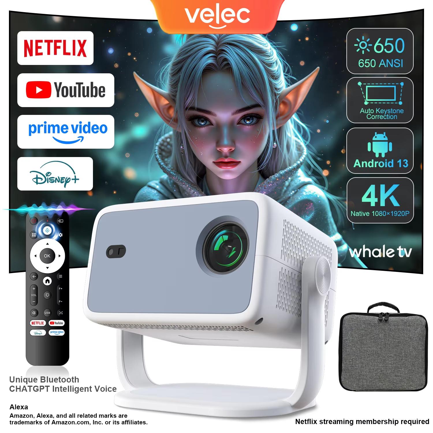 Velec TP350 650ANSI 4K HD 1080 - Netflix Home Cinema のレビューと価格