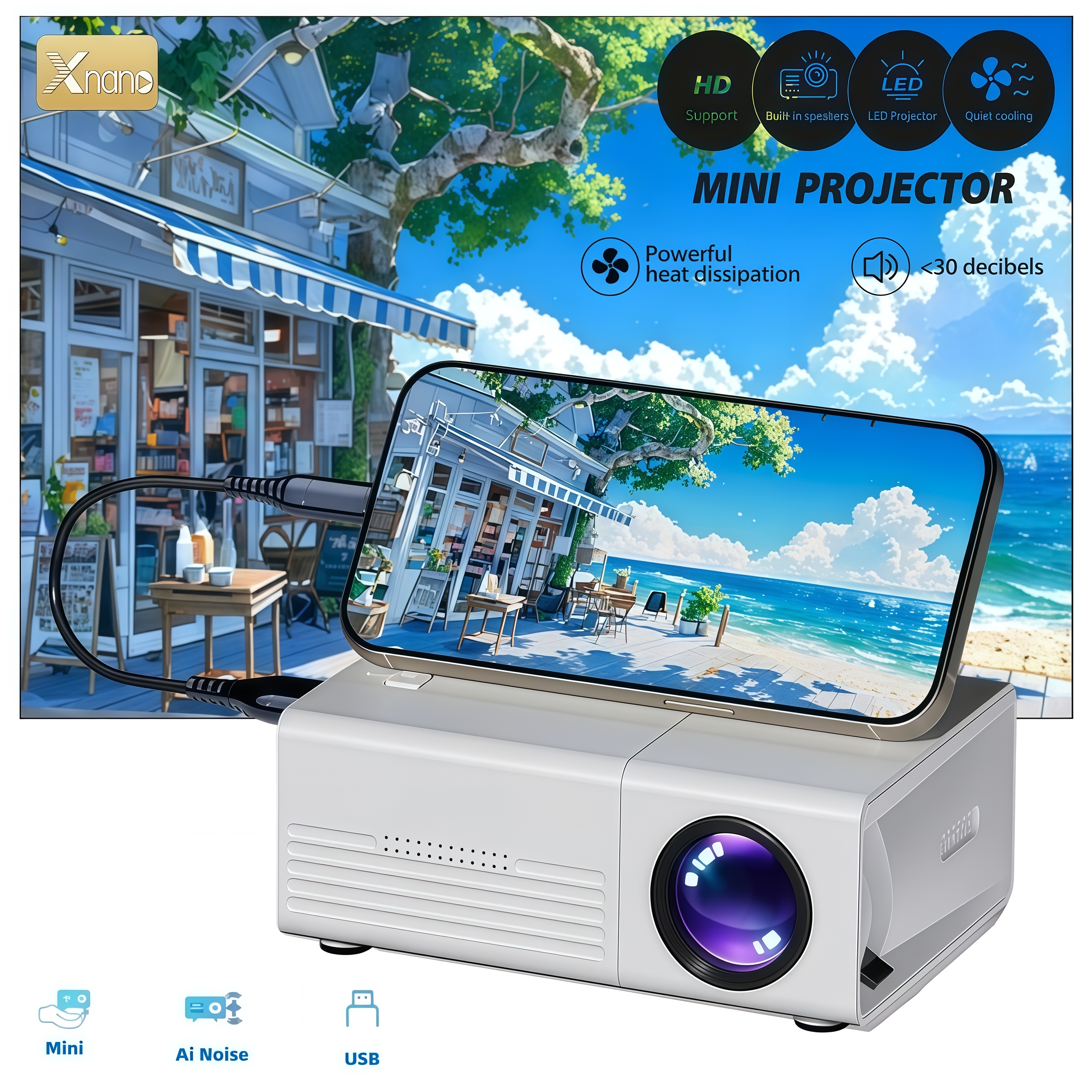 XNANO Q1 Mini Projector Portab - Home Cinema Gaming のレビューと価格